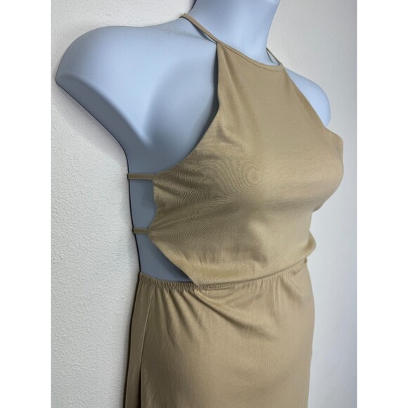 Asos Design Halter Midi Dress Open Back Size 8 Tan Strappy Tie Back Cut Out New - Picture 6 of 12